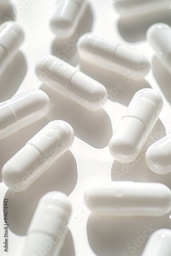 White Supplement Capsules in Rows on White Surface photo