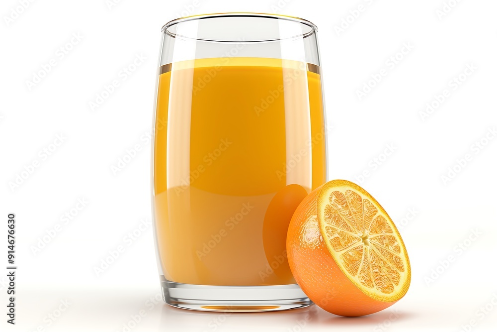 Fresh Orange Juice in Glass with Sliced Orange Fresh Orange Juice in Glass with Sliced Orange