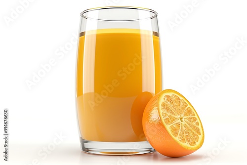 Fresh Orange Juice in Glass with Sliced Orange photo