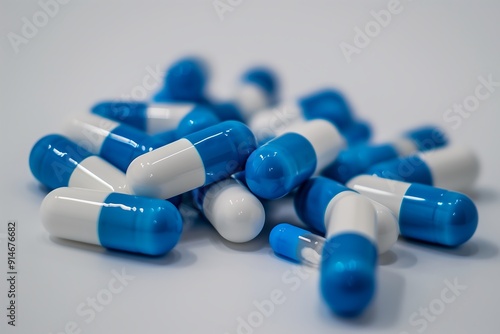 Blue and White Capsules Piled Up on Surface photo