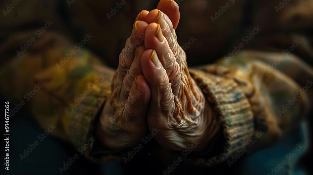 Close-up of Wrinkled Hands in Prayer Close-up of Wrinkled Hands in Prayer