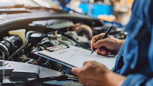 Automotive Maintenance Technician Checking Engine Performance Diagnostics Report