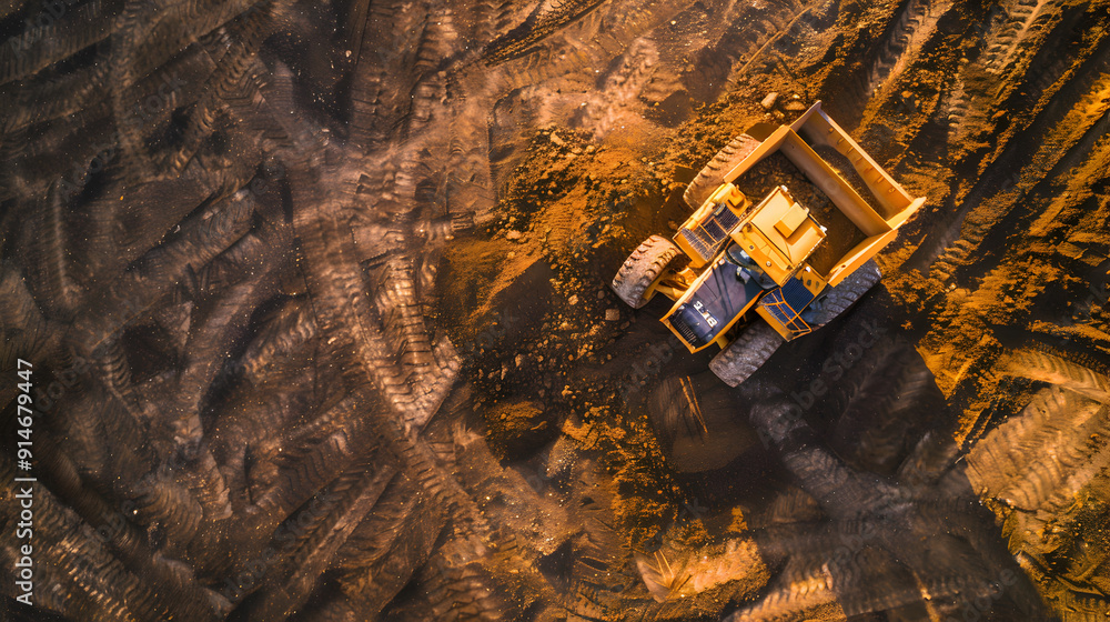 Heavy Machinery concept, Top View of Industrial Loader. a top-down perspective of a large industrial loader at work on a construction site Heavy Machinery concept, Top View of Industrial Loader. a top-down perspective of a large industrial loader at work on a construction site