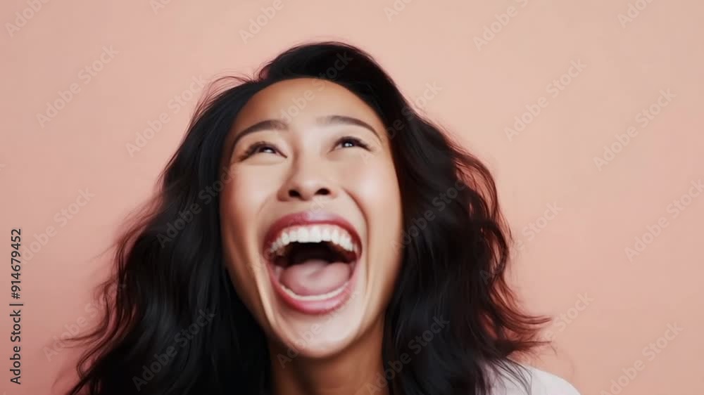 Woman smiling happy face color background Woman smiling happy face color background