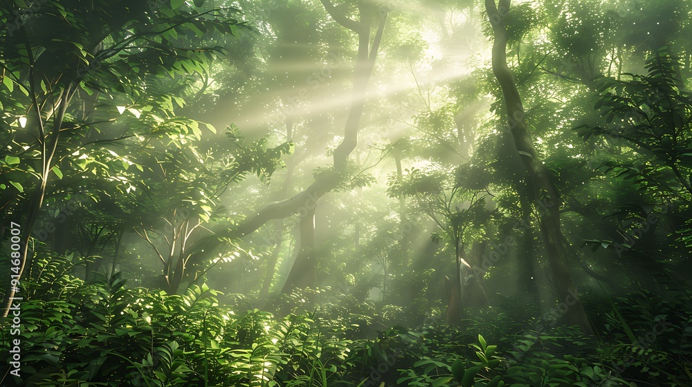 Obraz premium Sunbeams Through the Forest