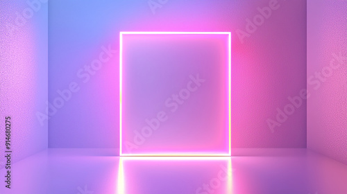 Simple background, white, neon square.
Generative AI