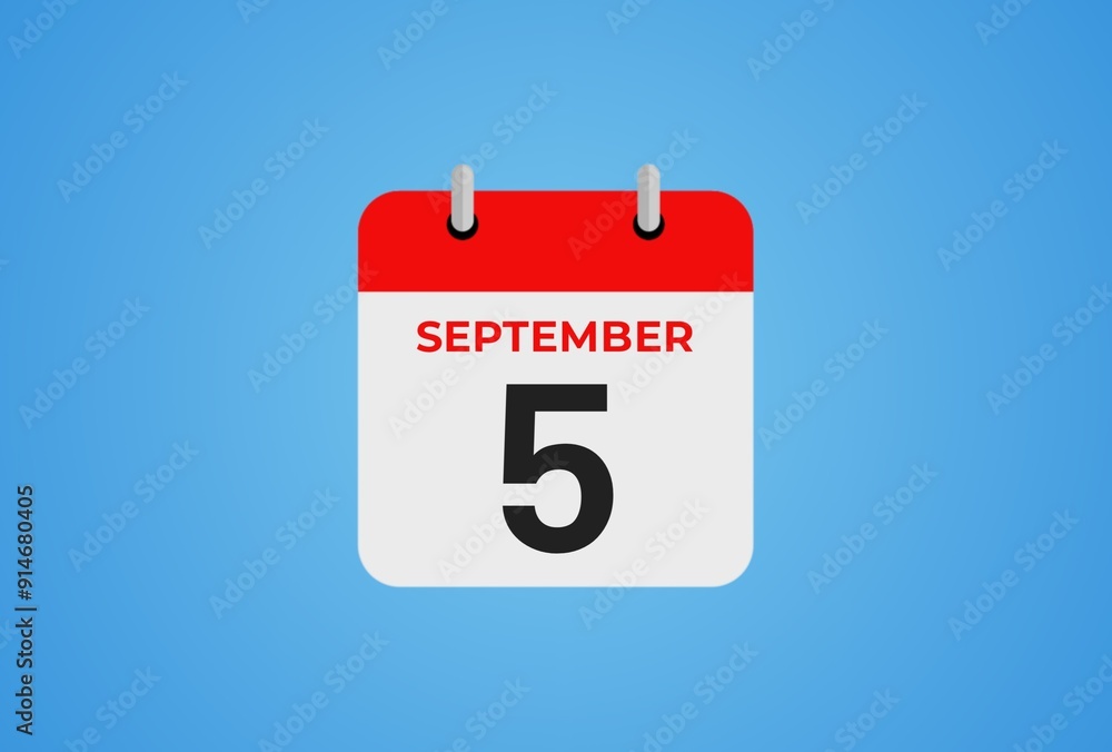 Icon calendar day. 5 September. 5th days of the month, illustration style. Date day of week Sunday, Monday, Tuesday, Wednesday, Thursday, Friday, Saturday. Icon calendar day. 5 September. 5th days of the month, illustration style. Date day of week Sunday, Monday, Tuesday, Wednesday, Thursday, Friday, Saturday.