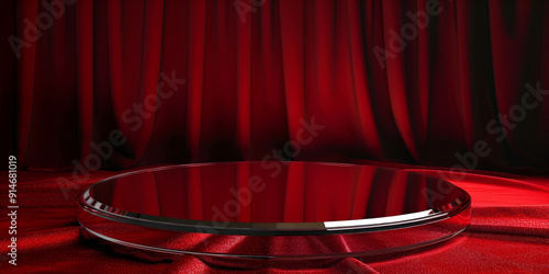 Red Round Podium with Steps on Theater Stage
