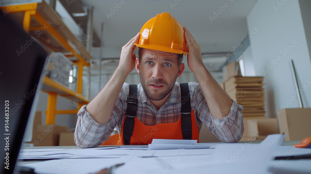 Stressed Construction Worker in Hard Hat Facing Job Challenges – Workplace Stress Concept Stressed Construction Worker in Hard Hat Facing Job Challenges – Workplace Stress Concept