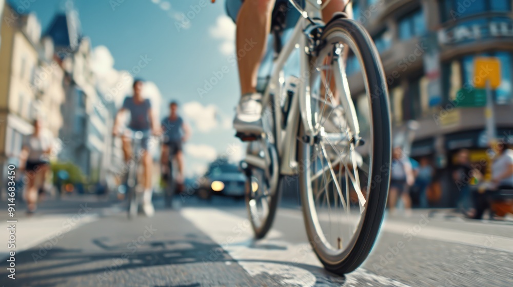 A dynamic scene featuring cyclists riding down a city street during the day, showcasing urban life, vibrant atmosphere, and the joy of outdoor activities. A dynamic scene featuring cyclists riding down a city street during the day, showcasing urban life, vibrant atmosphere, and the joy of outdoor activities.