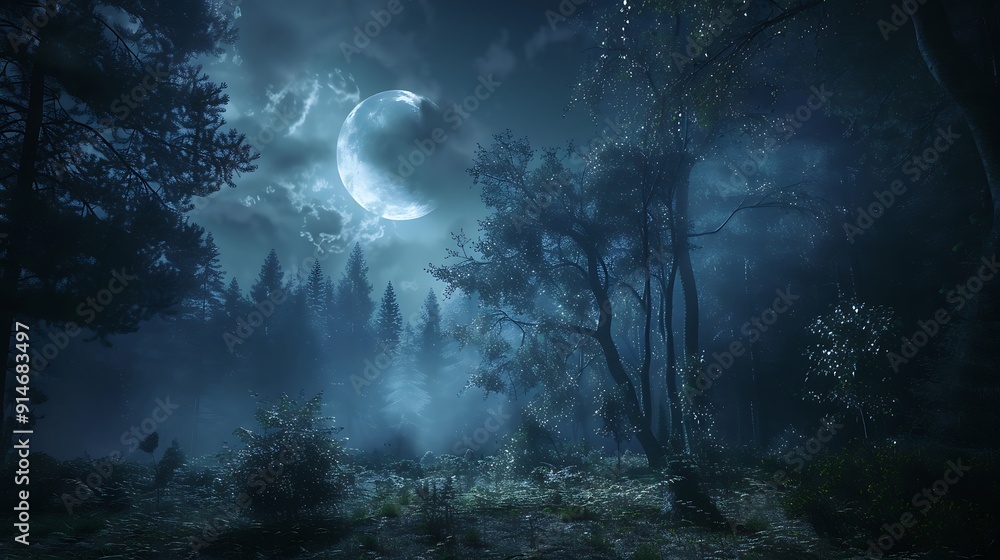 Fototapeta premium Enchanted Forest Under the Moonlight