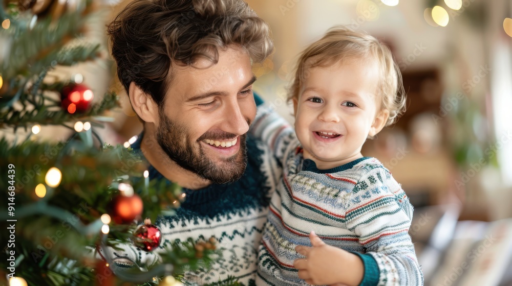 A father and child are seen celebrating Christmas together by the decorated tree, capturing a heartwarming moment of joy, family love, and holiday cheer. A father and child are seen celebrating Christmas together by the decorated tree, capturing a heartwarming moment of joy, family love, and holiday cheer.