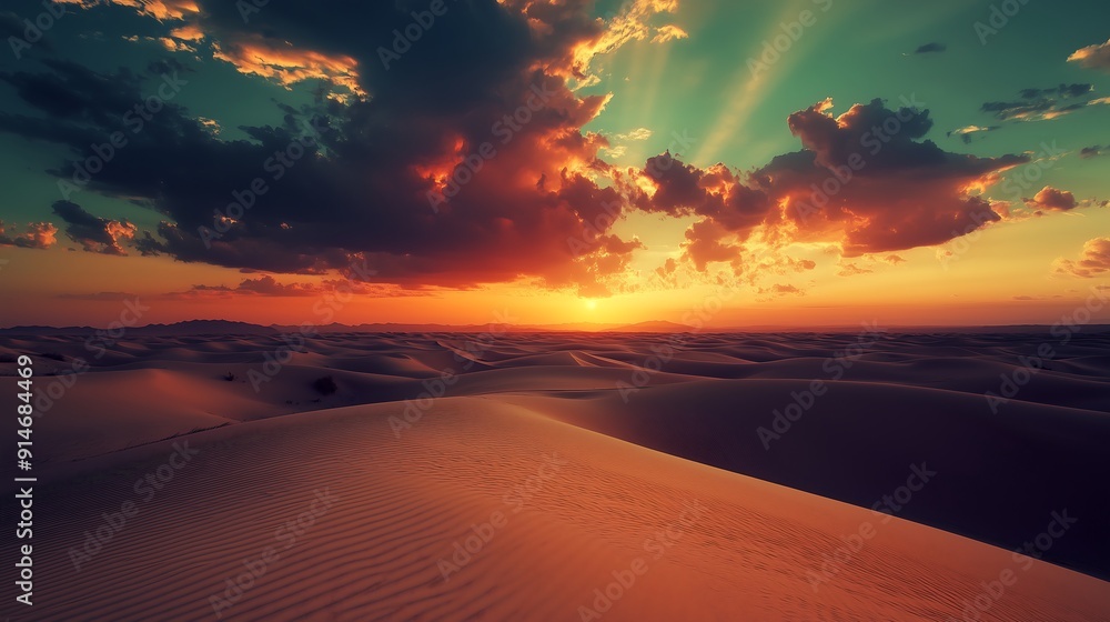 Stunning sunset over desert landscape Stunning sunset over desert landscape