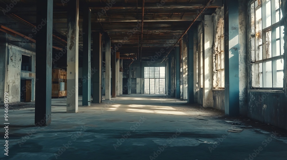 Old industrial hall in abandoned factory : Generative AI Old industrial hall in abandoned factory : Generative AI