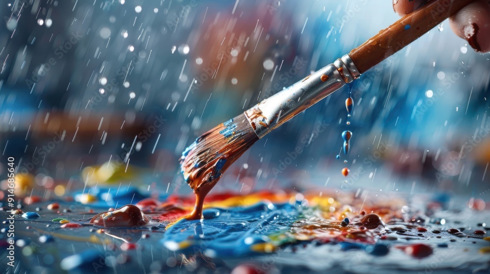 A brush strokes vibrant paint colors onto a canvas, with splatters and drops creating a dynamic and energetic scene filled with creativity and artistic expression. A brush strokes vibrant paint colors onto a canvas, with splatters and drops creating a dynamic and energetic scene filled with creativity and artistic expression.