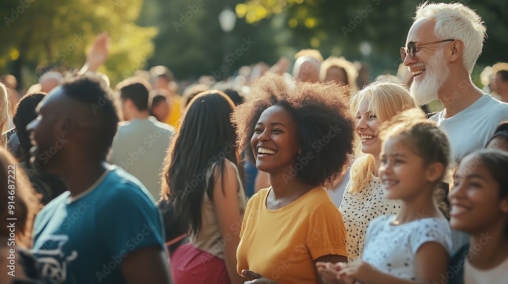 Obraz premium Crowd of multiracial people having fun together at city park Social gathering and community concept : Generative AI