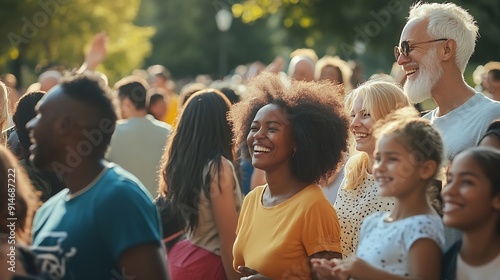 Crowd of multiracial people having fun together at city park  Social gathering and community concept : Generative AI photo