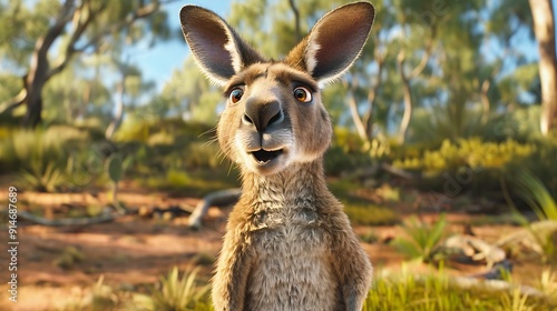 A Curious Kangaroo in the Outback