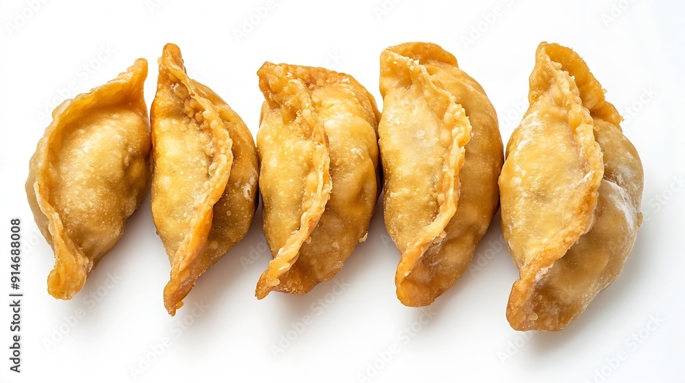 Fried dumplings Chinese food cooking Isolated on white background Top view : Generative AI Fried dumplings Chinese food cooking Isolated on white background Top view : Generative AI