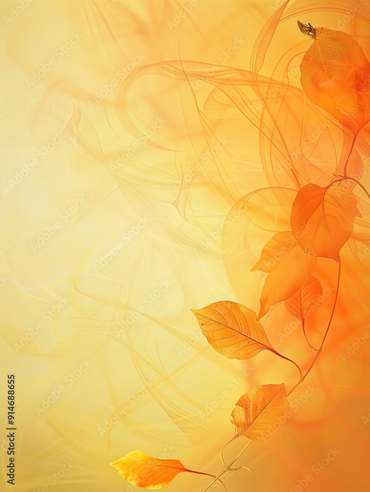 Fototapeta premium Gentle autumn leaves swirling gracefully in warm amber tones during a tranquil sunset