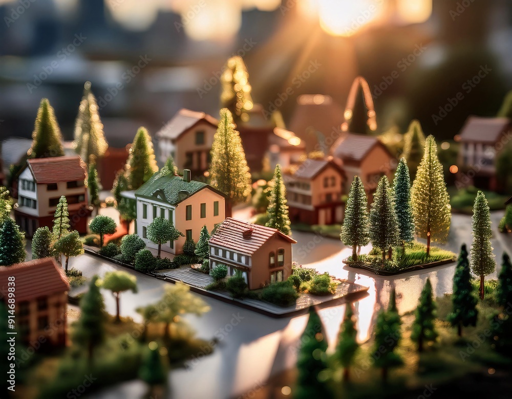 urban view with mini buildings filled with green trees urban view with mini buildings filled with green trees