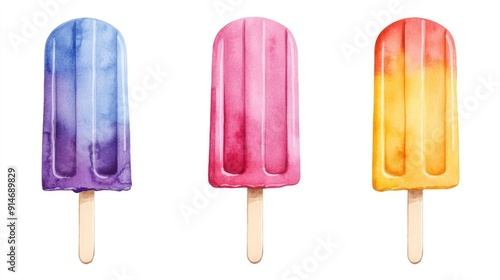 Charming watercolor of a cute colorful popsicle icon perfect for summer themed designs branding and advertising This whimsical