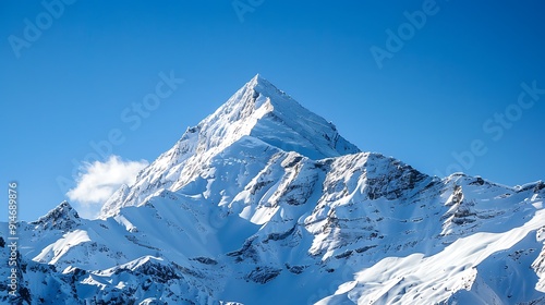 Majestic Snowy Mountain Peak Under a Clear Blue Sky