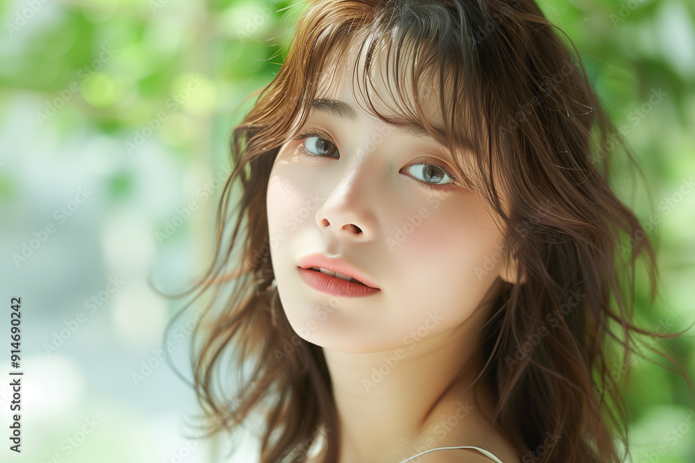森林浴をする女性 森林浴をする女性