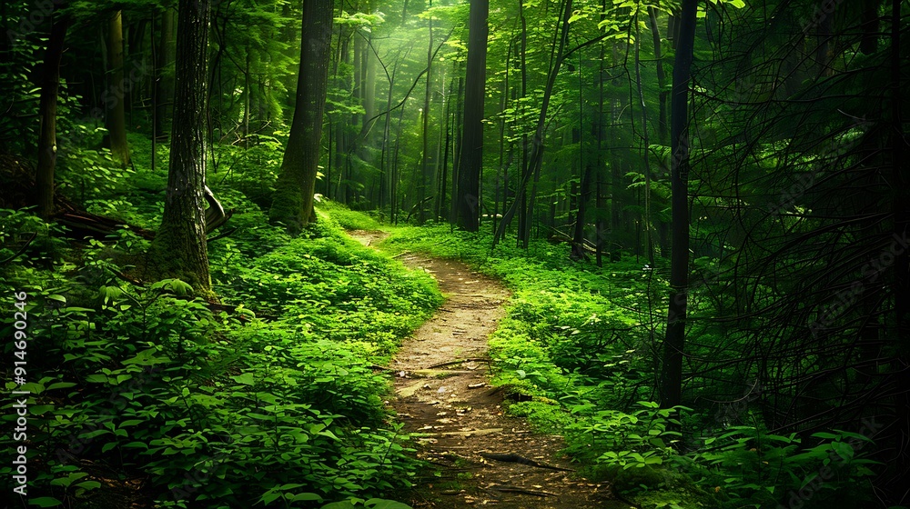 Obraz premium Path Through Lush Green Forest