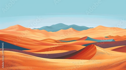 Desert Landscape with Blue Mountains