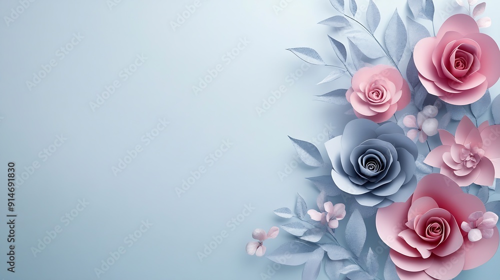 Paper flowers on light background : Generative AI Paper flowers on light background : Generative AI