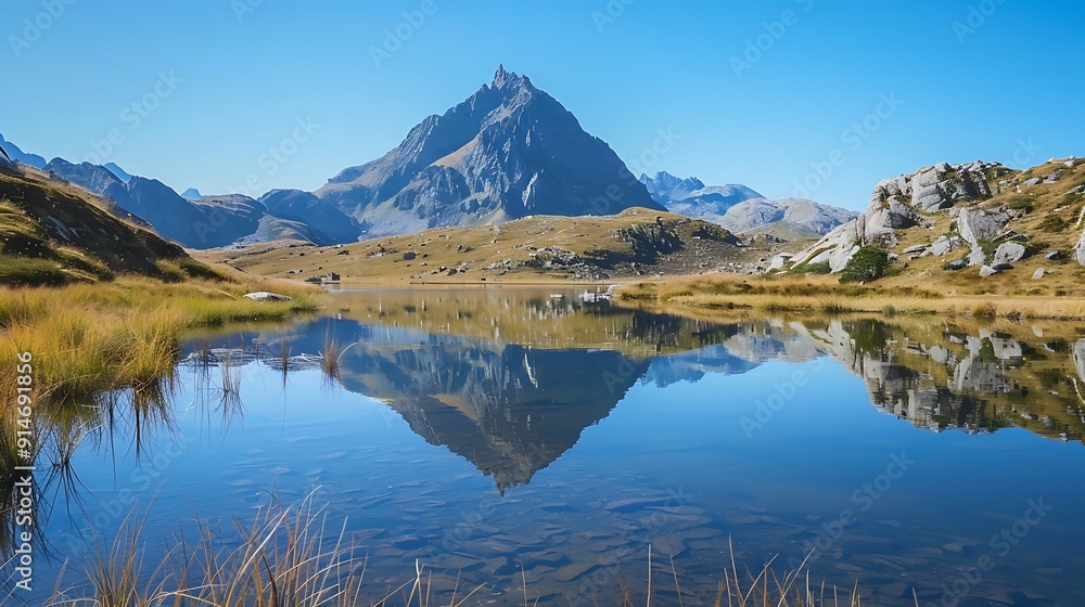 Obraz premium Reflective Mountain Peak Over a Still Mountain Lake