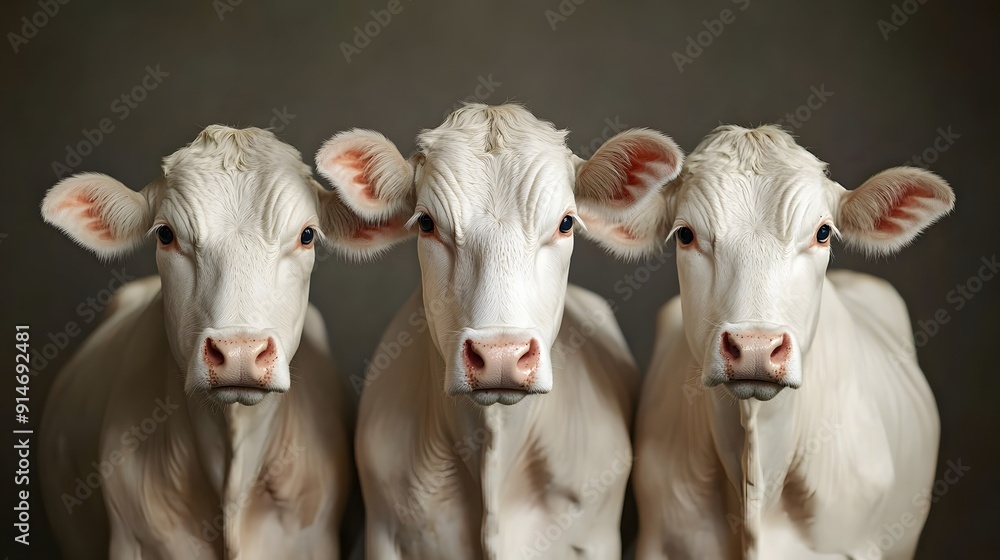 Collection of three white cows (portrait, standing) Collection of three white cows (portrait, standing)
