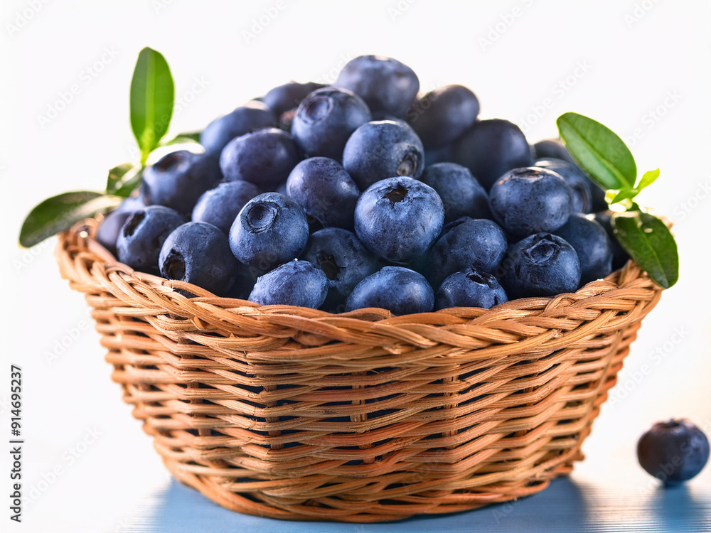 Close up high quality blueberries in wicker basket Close up high quality blueberries in wicker basket