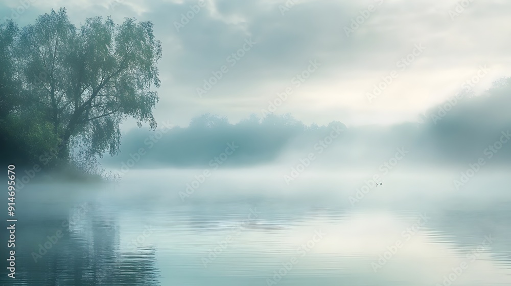 misty morning on the lake of Aumar Neouvielle France misty morning on the lake of Aumar Neouvielle France