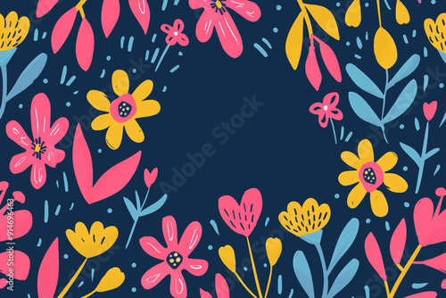 Colorful Floral Border for Copy Space.