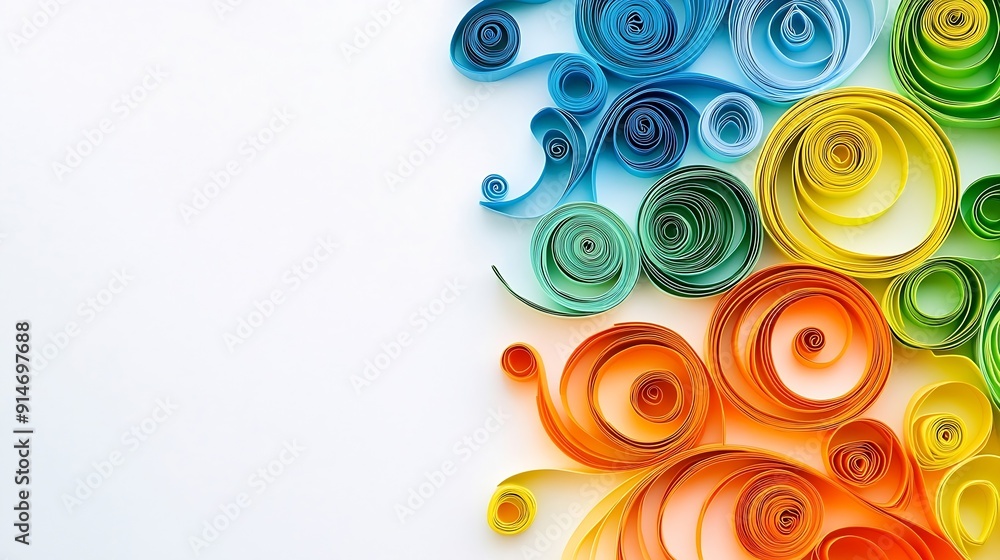 Abstract panel made of colored paper scrolled into curls and rolls Quilling banner on a white background with copy space Quilling paper art as a hobby : Generative AI Abstract panel made of colored paper scrolled into curls and rolls Quilling banner on a white background with copy space Quilling paper art as a hobby : Generative AI