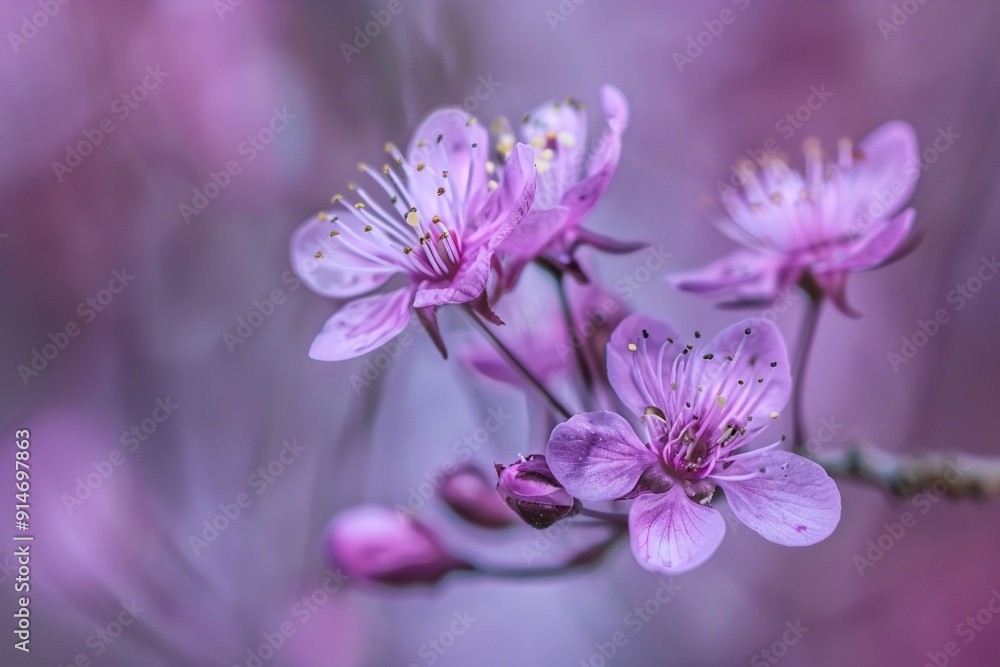 Delicate Pink Blossoms on a Branch. Delicate Pink Blossoms on a Branch.