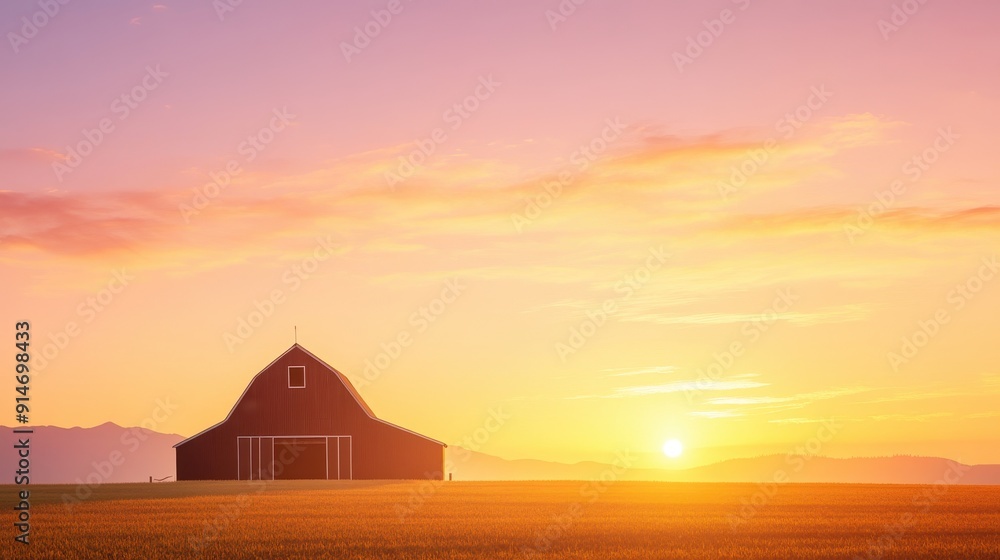 A sunset over a rustic barn, casting warm hues across the landscape, ideal for countryside and nature-themed projects. A sunset over a rustic barn, casting warm hues across the landscape, ideal for countryside and nature-themed projects.