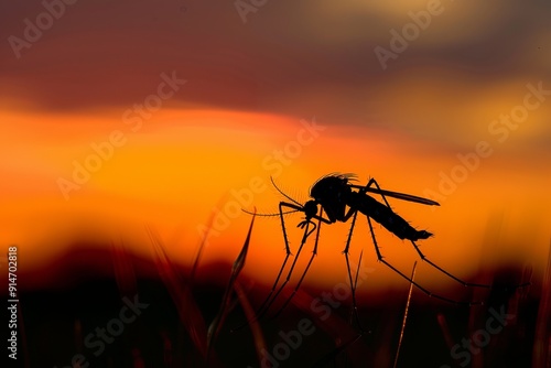 Wallpaper Mural World Mosquito Day.World Malaria Day.August 20th. The silhouette of a mosquito against a vibrant sunset sky, ample copy space Torontodigital.ca