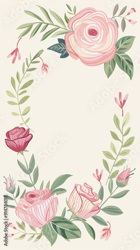 Pink Roses Floral Frame.