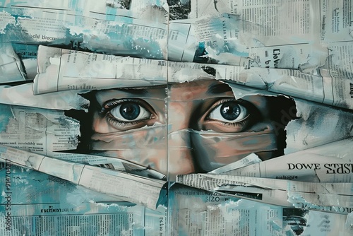 A creative image of a persona's face emerging from behind a newspaper.Concept of the independence of media.World Press Freedom Day.May 3rd photo