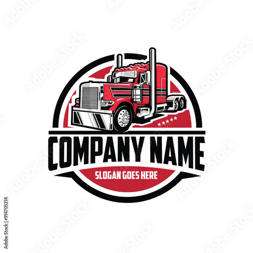 Premium trucking company ready made logo template. 18 wheeler semi truck logo vector. Best for trucking and freight related industry