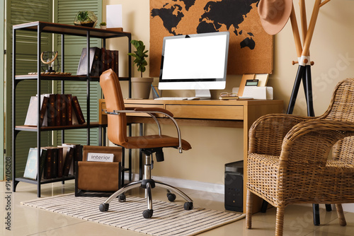 Stylish workplace with mode...