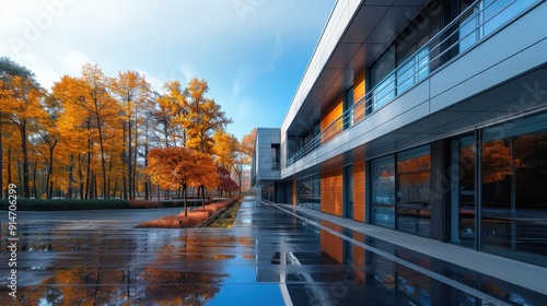 architectural structures with gardens, houses, schools, modern buildings, with autumn landscapes