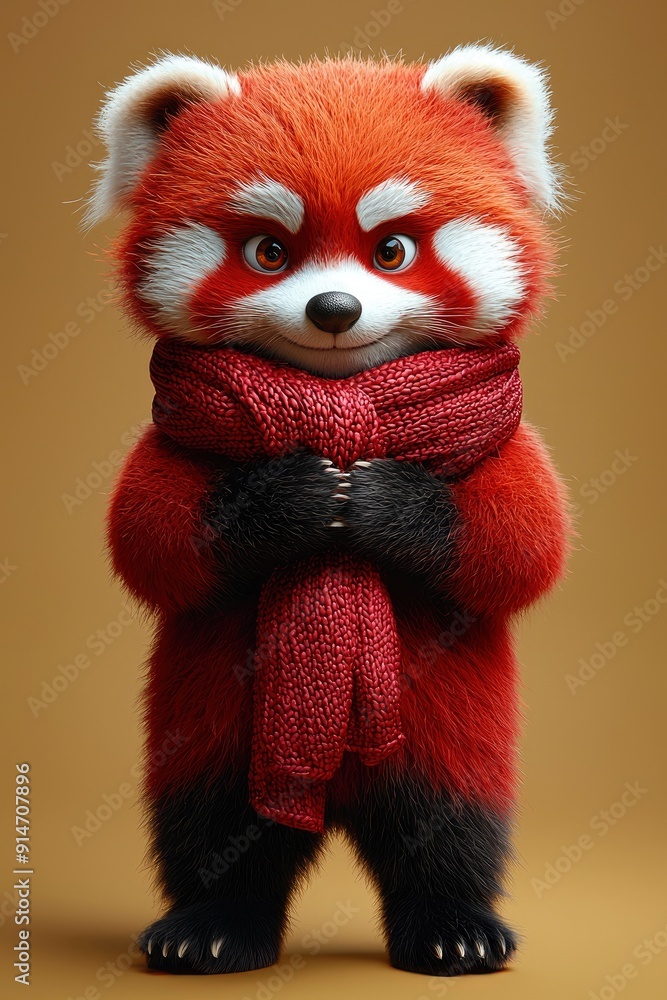 Cute Red Panda Wearing a Red Scarf Cute Red Panda Wearing a Red Scarf