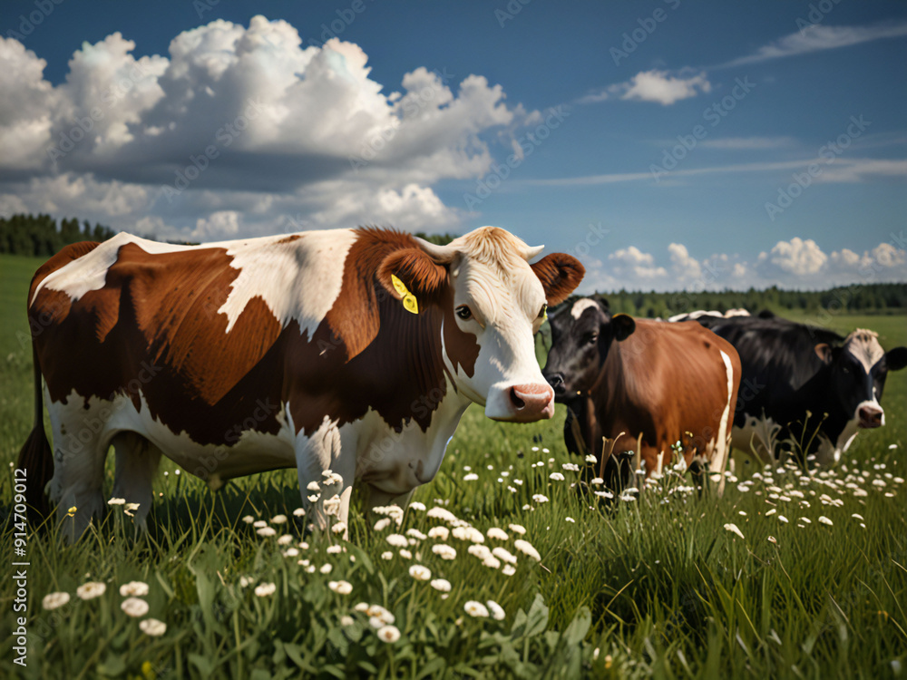 Obraz premium Cows grazing on pasture