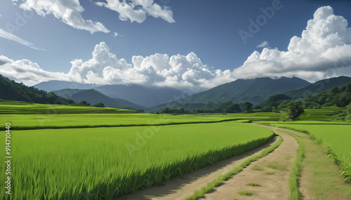 日本の夏の農村の風景