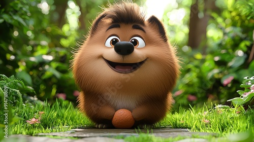 Cute Animated Hedgehog Sitting in a Garden