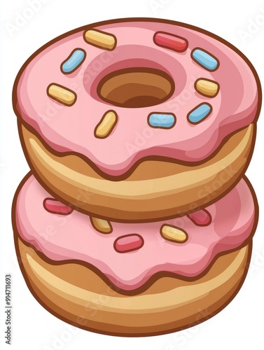 Stack of Two Pink Glazed Donuts with Sprinkles